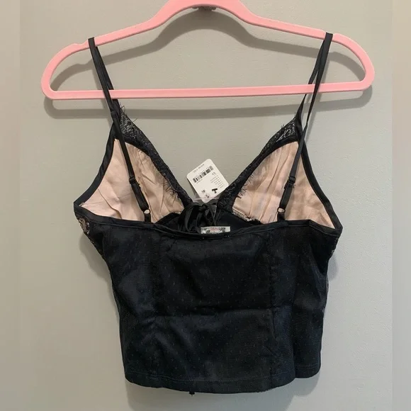 Free People Intimately Black Lace See Me Now Satin Camisole Top Size XS NWT Sexy - Picture 6 of 7